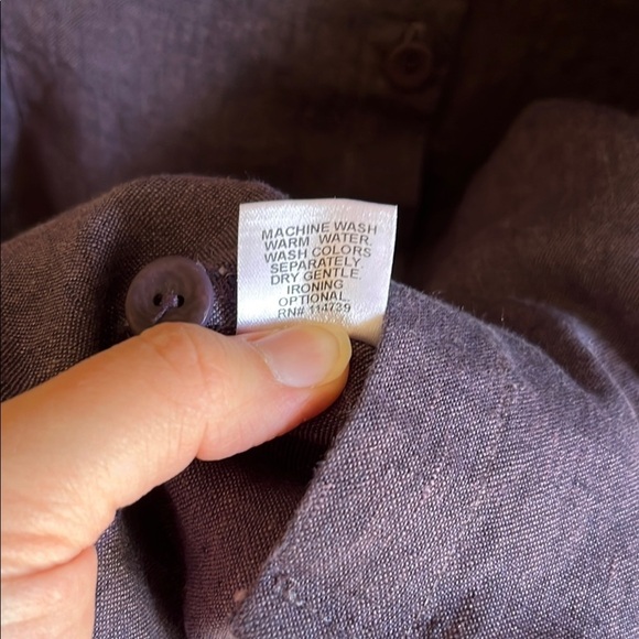 FLAX Purple Button Down 100% Linen Lagenlook Boho Office Career Shirt Sz Lg - Picture 7 of 14